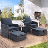 5-Piece Outdoor Seating Set, 2-Seater Conversation Set with Table and Ottoman, Wicker Chair with Iron Frame and Foam Cushions-Coolbibila - 2 of 4