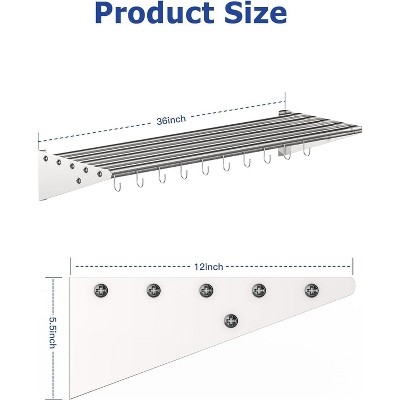 Stainless Steel Wall-Mounted Kitchen Rack with S Hooks, 12" x 36", 2 Pack