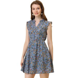 INSPIRE CHIC Women's V-Neck Ruffle Cap Sleeve A-Line Floral Chiffon Dress - 1 of 4