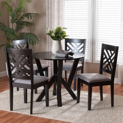 Baxton Studio Elise Modern Grey Fabric and Dark Brown Finished Wood 5-Piece Dining Set