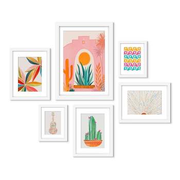 Americanflat Boho Botanical (Set Of 6) Framed Prints Gallery Wall Art Set Orange Green & Pink Botanical Cactus Sun By Modern Tropical