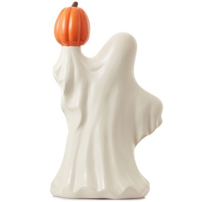 Hand-Painted Ceramic Halloween Ghost with Pumpkin LED Decor