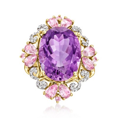 Ross-Simons 9.00 Carat Amethyst and 1.90 ct. t.w. Pink Sapphire Ring With .11 ct. t.w. Diamonds in 14kt Yellow Gold