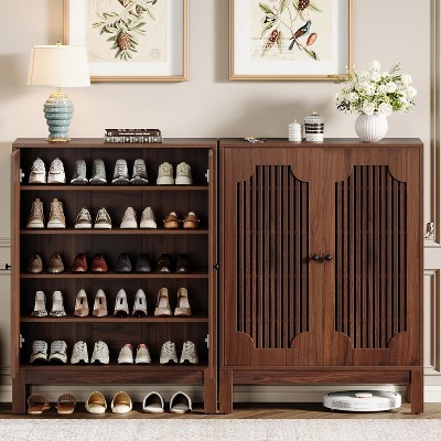 Tribesigns Shoe Cabinet with Doors, 6-Tier Shoe Rack Organizer with Adjustable Shelves, for Entryway, Living Room, Walnut Brown (Holds 20 Pairs)