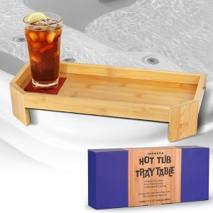 Impresa Bamboo Hot Tub Tray Table, Waterproof, UV-Coated Side Table Caddy with Anti-Slip Backing for Drinks, Snacks, 17" x 7.5" - 1 of 4
