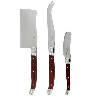 3pc Stainless Steel Laguiole Pakkawood Cheese Knife Set Brown - French Home