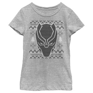 Girl's Marvel Ugly Christmas Panther Mask T-Shirt - 1 of 4