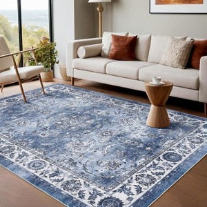 Vintage Floral Print Rug, Non-Slip, Washable, Stain-Resistant, Low Pile Carpet for Living Room/Bedroom/Kitchen - 1 of 4