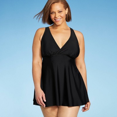 Women's Plus Size V-Neck Crochet Swim Dress - Kona Sol™ Black
