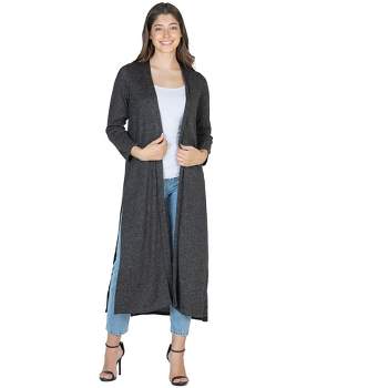 24seven Comfort Apparel Womens Long Duster Open Front Knit Cardigan