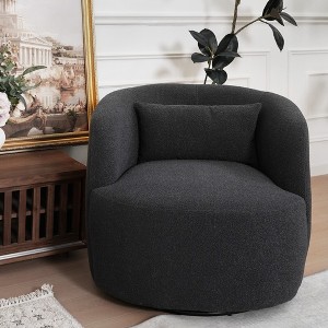 KINWELL 34" Poly Blend Boucle Fabric Upholstered Swivel Armchair - 1 of 4
