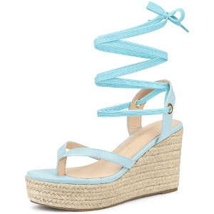 Allegra K Women's Platform Strappy Lace-up Flip Flops Wedge Sandals - 1 of 4