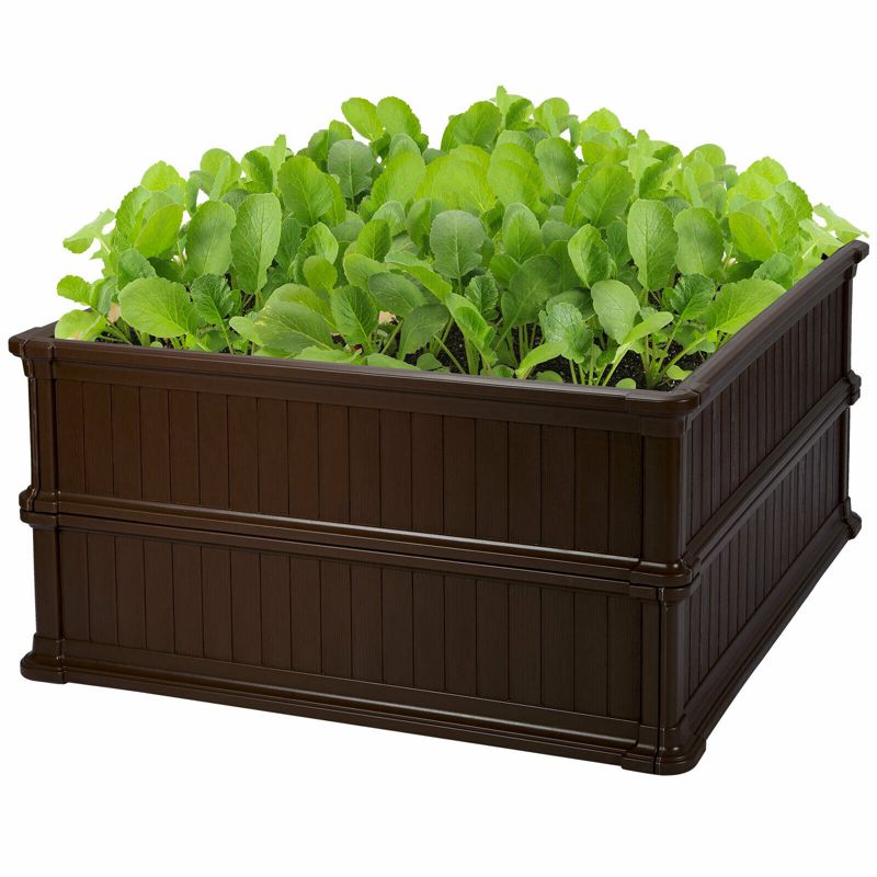 Costway 2 Pcs 48.5'' Raised Garden Bed Square Plant Box Planter Flower Vegetable Brown, 1 of 11
