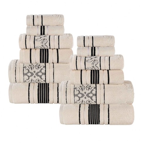 Cotton Geometric Jacquard Plush Soft Absorbent 3 Piece Bath Towel Set By  Blue Nile Mills : Target