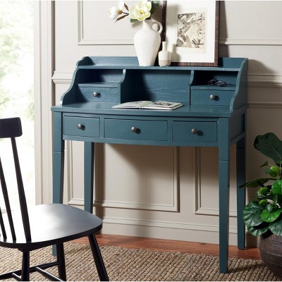 Slate Teal 5-Drawer Wood Writing Desk with Hutch
