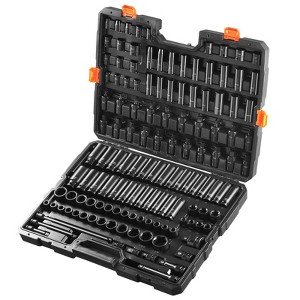 VEVOR Impact Socket Set 130 Piece 3/8" & 1/2" - SAE & Metric Drive Socket Set - 6 Point Cr-Mo Alloy Steel for Auto Repair - Easy-to-Read Size,BLACK - 1 of 4