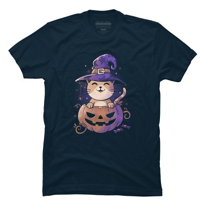 Men's Design By Humans Spooky Kitty Funny Cute Magic Halloween By EduEly T-Shirt