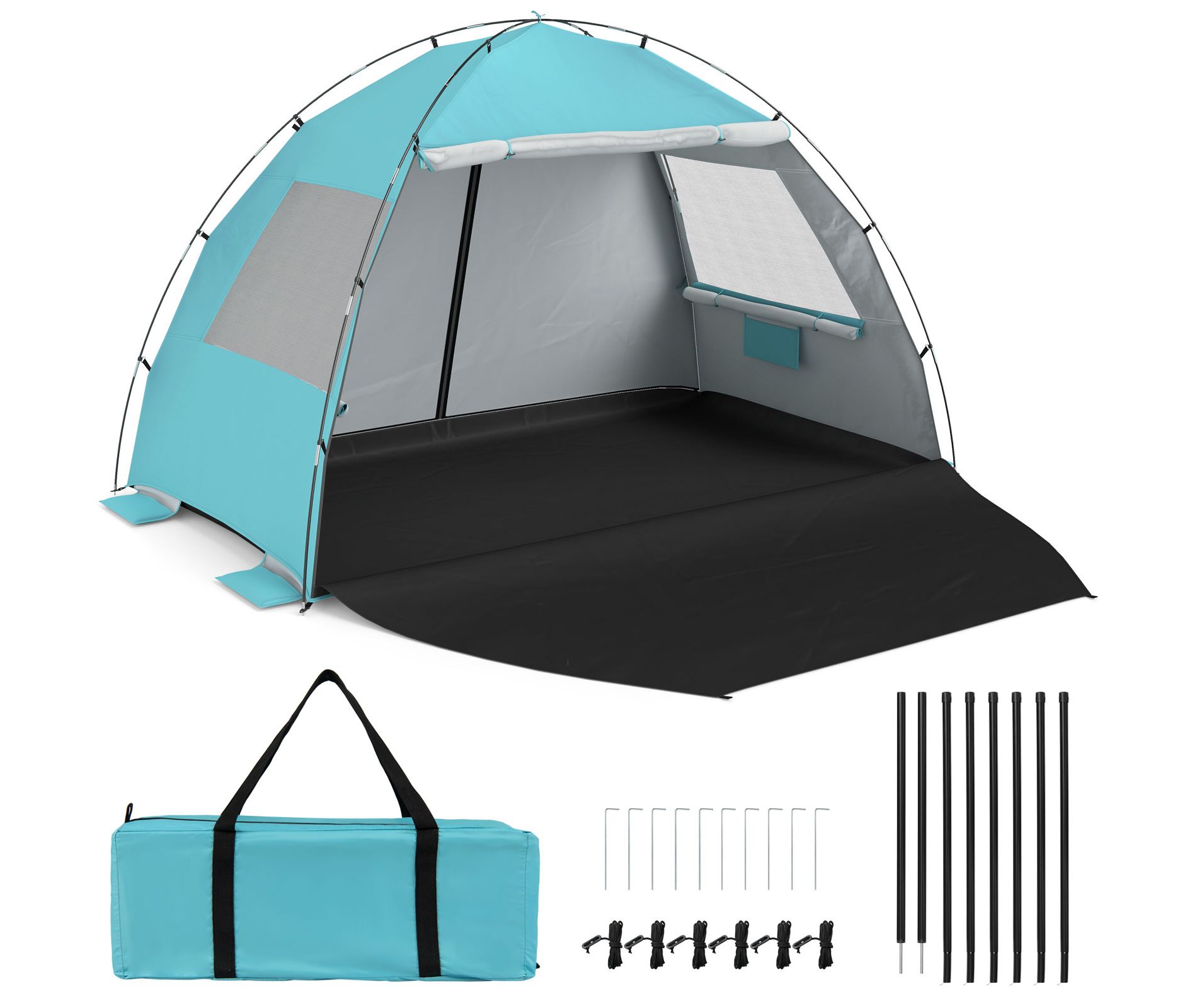 Costway Beach Tent Sun Shelter with Canopy Pop-Up 5-6 Person UPF50+ Sun Protection Green/Blue