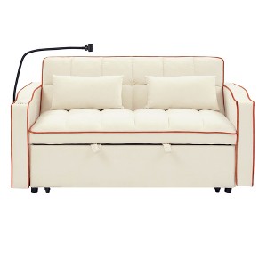 3 in 1 Convertible Sleeper Sofa Bed 55 Velvet TIRAMISUBEST 3 Position Adjustable Back USB Phone Stand Ashtray Bonus Pillows Compact Lounger - 1 of 4