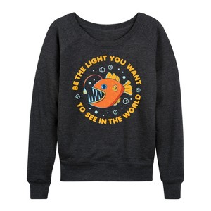 Women's - Instant Message - Angler Be The Light Lightweight French Terry Wide Neck Long Sleeve Graphic Shirt - 1 of 4