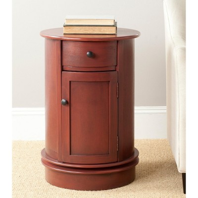 Transitional 18'' Red Wood and Metal Round Table with Storage