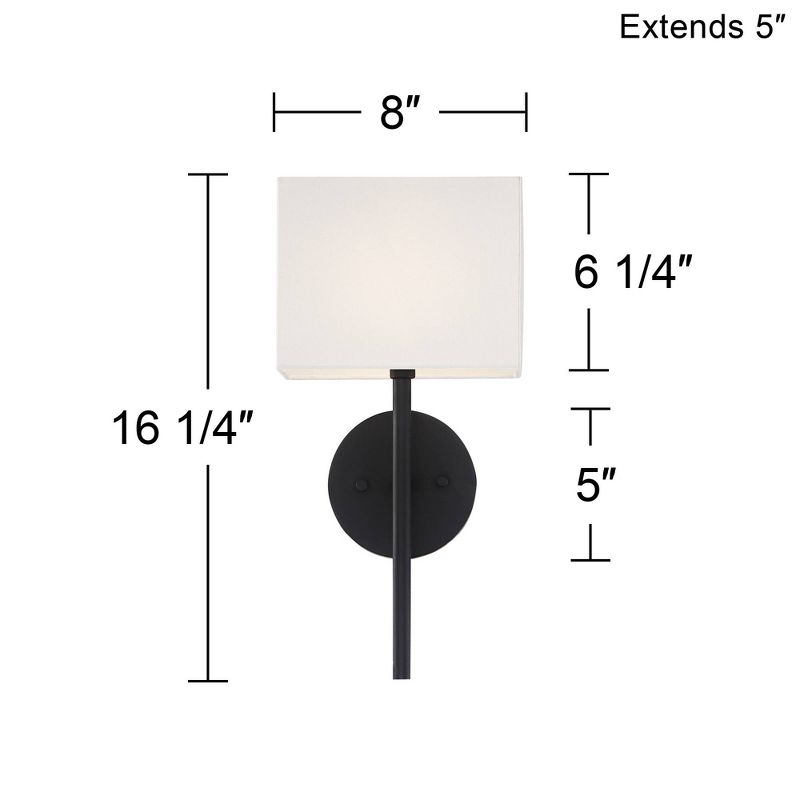 Possini Euro Design Favreau Modern Wall Light Sconces Set of 2 Black Hardwire 8" Fixture Rectangular Linen Shade for Bedroom Reading Living Room House, 4 of 10