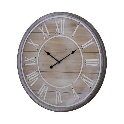 Oversized Rustic Wood and Metal Wall Clock