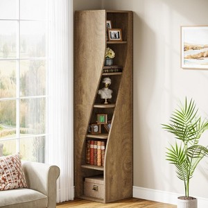 Tribesigns 6-Tier Farmhouse Corner Bookshelf, 70.8" Tall Narrow  Bookcase with Storage Shelves, for Living Room, Bedroom, Home Office, Light Brown - 1 of 4