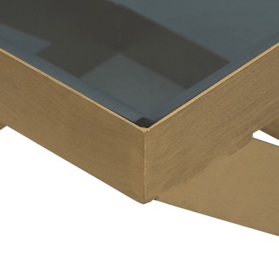 Gold and Black 22" Metal and Glass Square Side Table