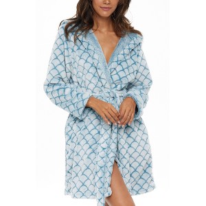ADR Women's Warm Soft Plush Fleece Bathrobe with Hood, Knee Length Hooded Robe Short Woman - 1 of 4