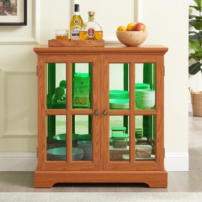 Bookshelf Display Cabinet Vintage with Adjustable Shelves and Magnetic Doors for Dining Room 30.3in Wide - 3irtyhousy