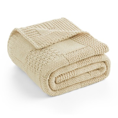Amelie Home Chenille Knit Throw Blanket – Soft Checkered Texture for Sofa, Bed, and Living Room