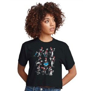 Women's - Dr. Seuss - Cat in the Hat Grid Cropped Graphic T-Shirt - 1 of 4