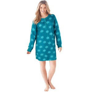 Dreams & Co. Women's Plus Size Thermal Henley Sleepshirt - 1 of 4