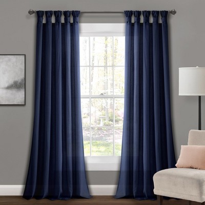 Home Boutique Burlap Knotted Tab Top Window Curtain Pair - Navy 45 X 95 ...