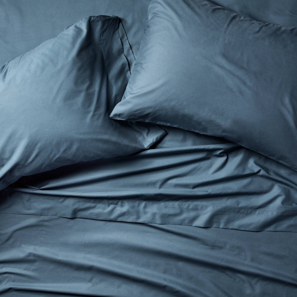 Photos - Bed Linen King 400 Thread Count Percale Sheet Set Dark Mineral Blue - Casaluna™