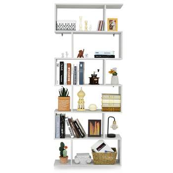 Tangkula 6-Tier S-Shaped Wooden Bookshelf Storage Bookcase Multifunctional  Display Stand Shelf