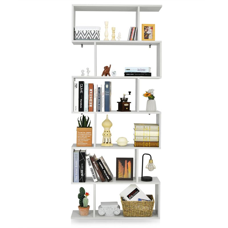 Tangkula 6-Tier S-Shaped Wooden Bookshelf Storage Bookcase Multifunctional  Display Stand Shelf, 1 of 9