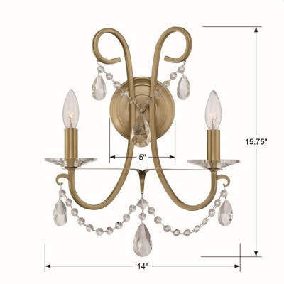 Elegant Gold 2-Light Wall Sconce with Clear Crystal Swags
