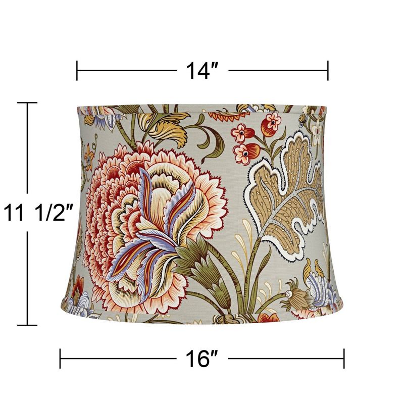 Springcrest Sage Green with Flower Print Medium Drum Lamp Shade 14" Top x 16" Bottom x 11.5" High (Spider) Replacement with Harp and Finial, 5 of 10