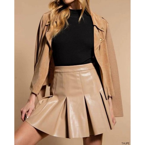 Women's Faux Leather Pleated Mini Skirt - KORI - image 1 of 3