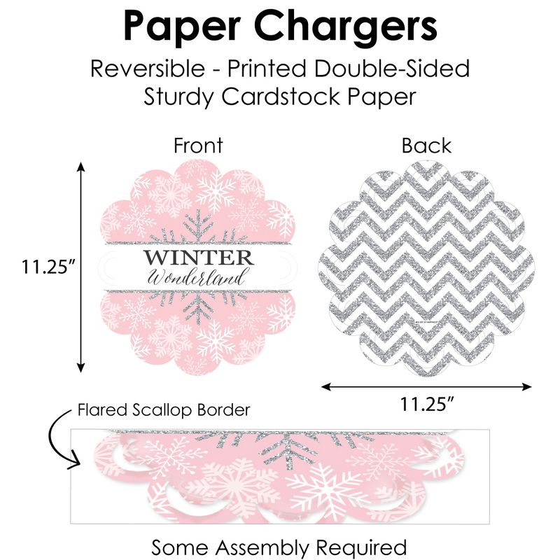 Big Dot of Happiness Pink Winter Wonderland Holiday Snowflake Birthday Party and Baby Shower Paper Charger and Table Decorations Chargerific Kit for 8, 5 of 9