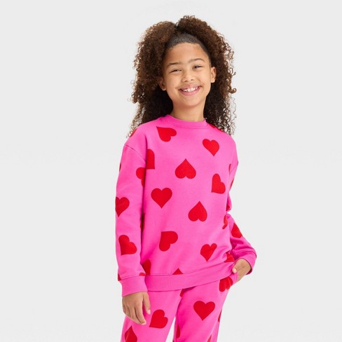 Kids' 'heart' Fleece Pullover Crew Sweatshirt - Cat & Jack™ Pink M : Target