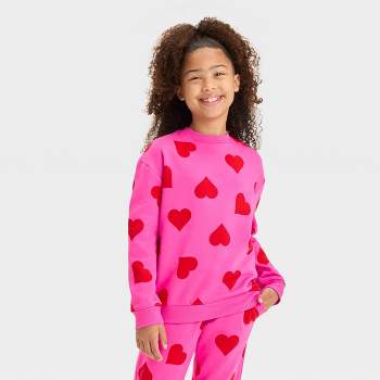 Kids' 'Heart' Fleece Pullover Crew Sweatshirt - Cat & Jack™ Pink