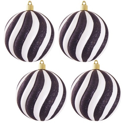 Christmas by Krebs 4ct Black and White Swirled Shatterproof Christmas Ball Ornament 4.75" (120mm)