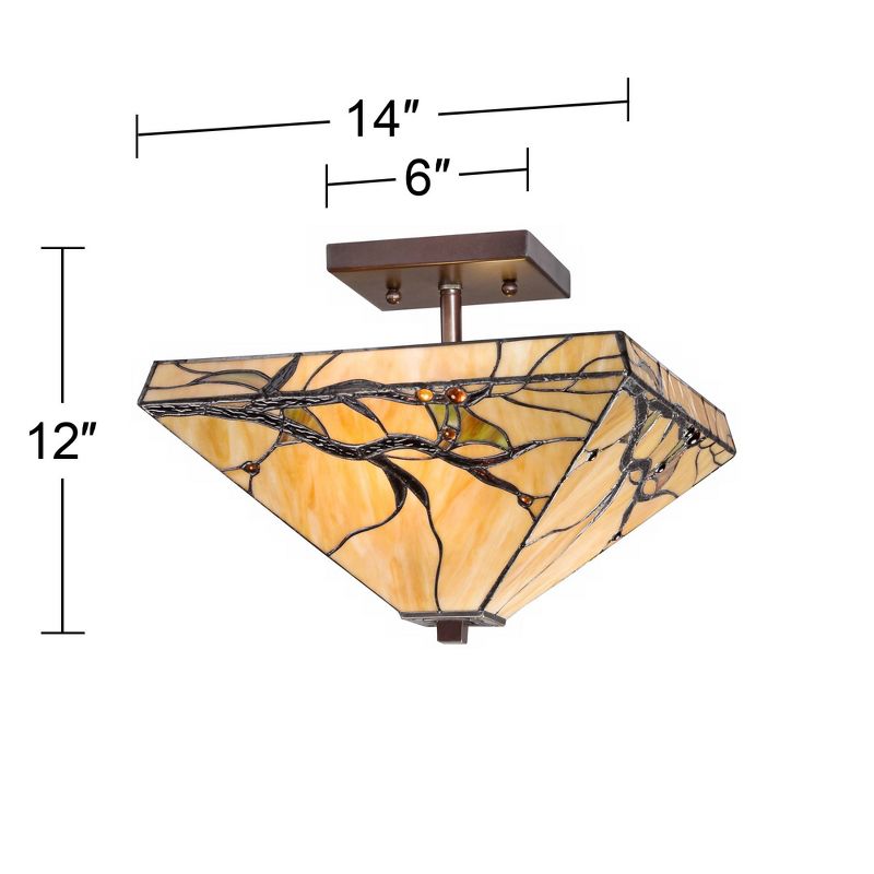 Robert Louis Tiffany Mission Rustic Ceiling Light Semi Flush Mount Fixture 14" Wide Bronze 2-Light Budding Branch Art Glass Shade for Bedroom Kitchen, 4 of 10