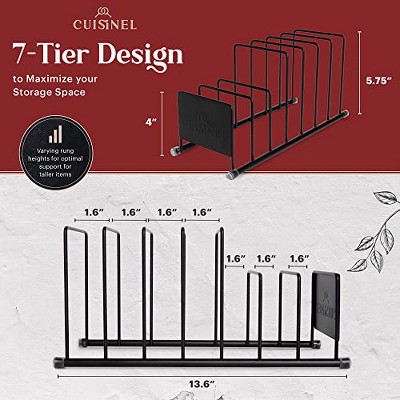 Matte Black 7-Tier Metal Pot Lid and Dish Organizer Rack