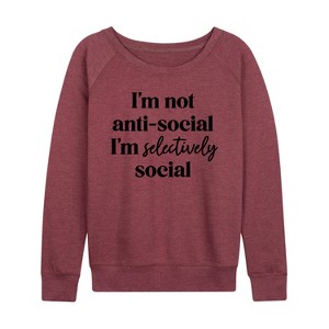 Women's - Instant Message - Not Anti Social Selectively Social Lightweight French Terry Wide Neck Long Sleeve Graphic Shirt - 1 of 4