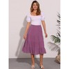 INSPIRE CHIC Women's Midi Solid Elastic Waist Flare Tiered A-Line Skirt with Pockets - 2 of 4