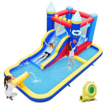 Costway 6-in-1 Inflatable Water Castle Kids Bouncer with 50 Ocean Balls & 735W Blower